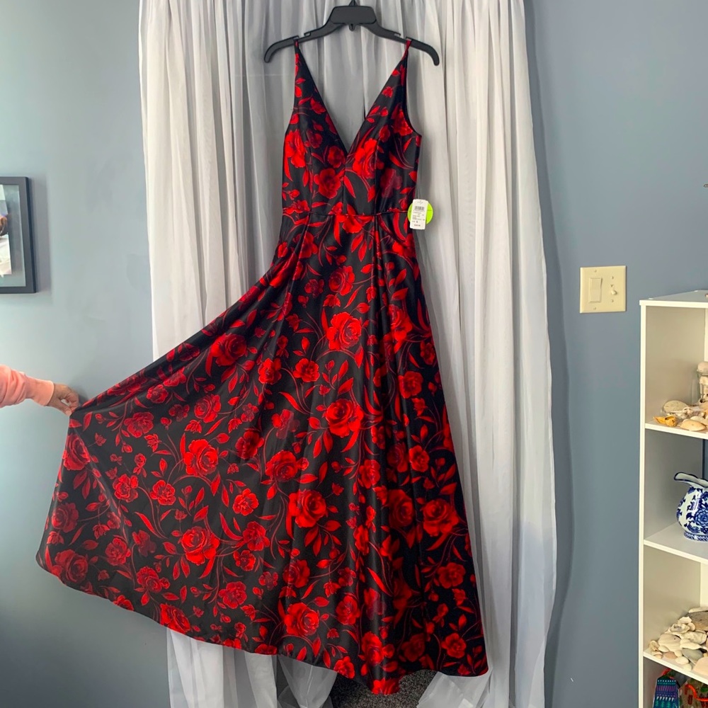 WINDSOR Black & Red Roses Dress